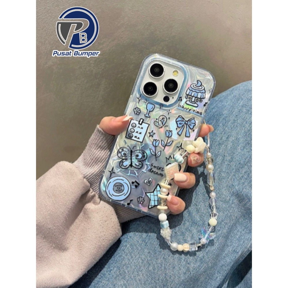 Ss913 ใหม่! Blue Aesthetic Metallic Silver Waterry Textured Ripple Case Gradient Hardcase/Casing Hp 