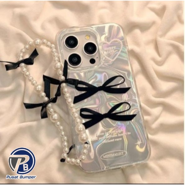 SS914 ใหม่เกาหลีมุกสีดํา RIBBON กรณี Ripple กรณี Hardcase/กรณี Hp สําหรับ Oppo A5X A5 PRO A3 PRO A3X