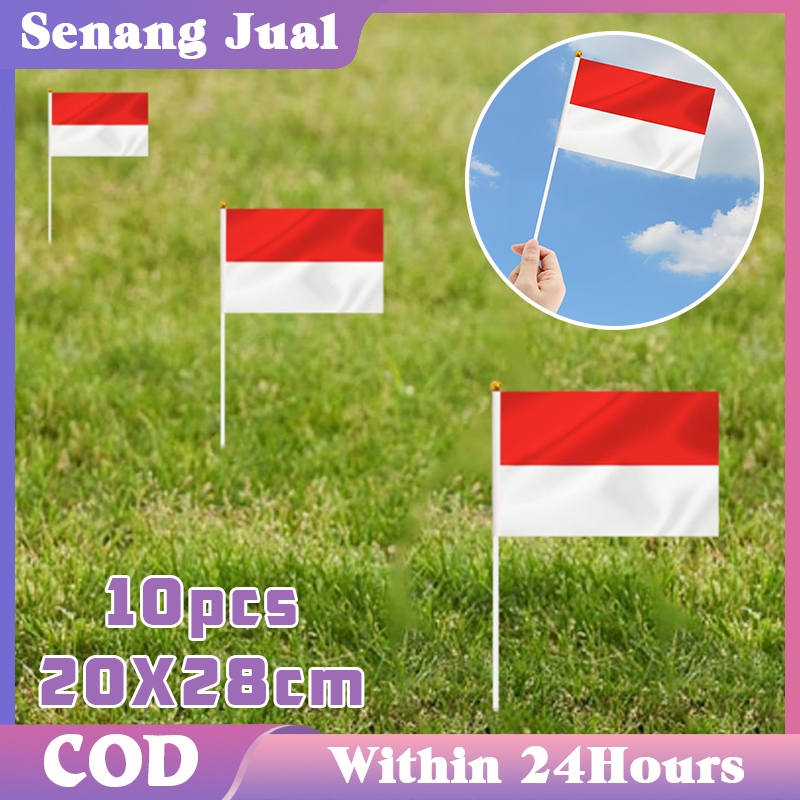 MERAH 20X28CM แท่งสีแดงและสีขาว 10 ชิ้นสีแดงและสีขาว PAWAI FLAG AUGUST 17 FLAG