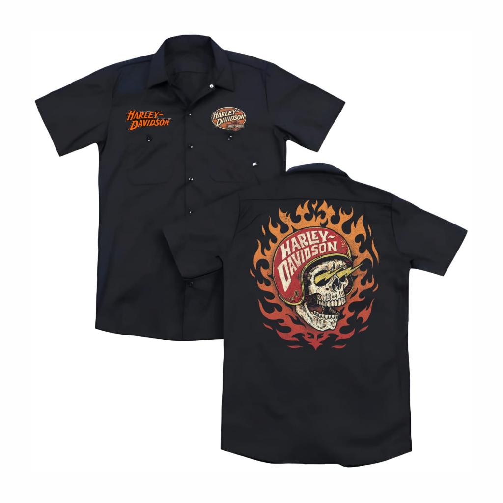Kemeja Harley Davidson Hiitam เสื้อเชิ้ตทํางาน Unisex Metaphor
