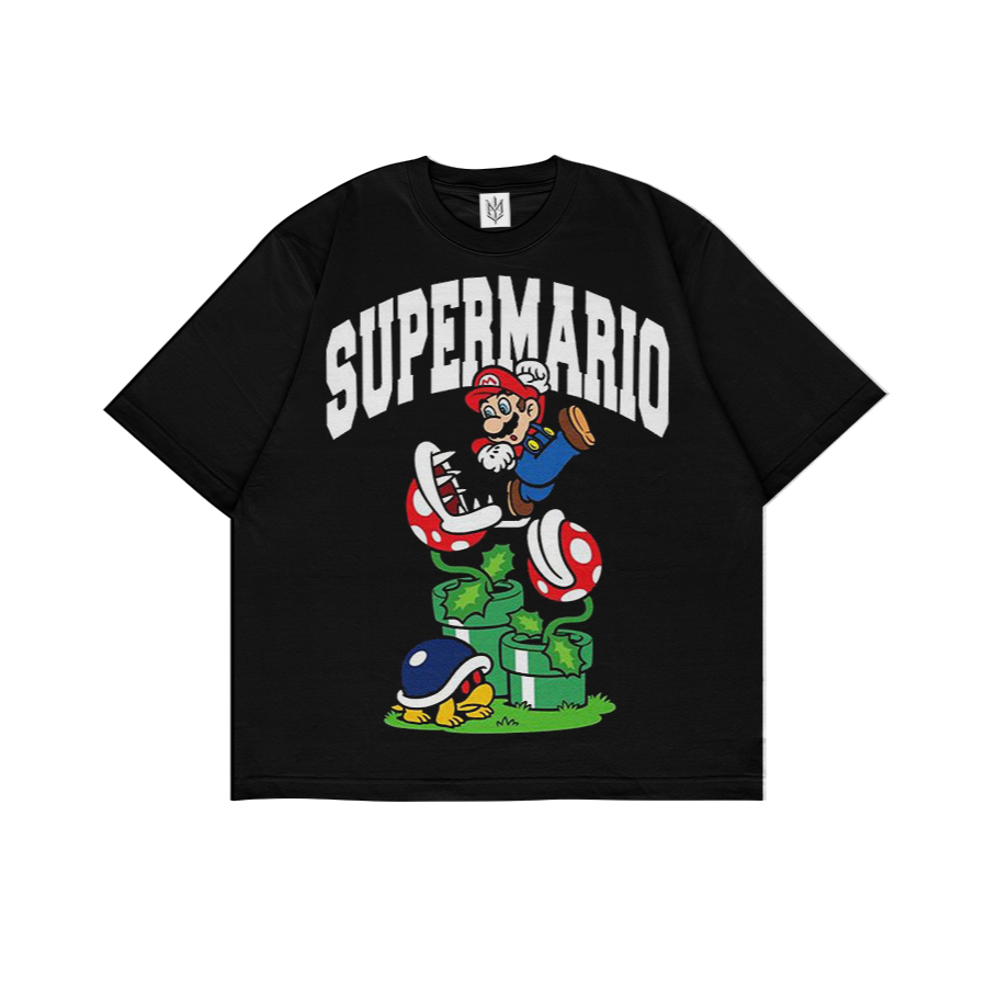 เสื้อยืดสําหรับเล่นเกม SUPER MARIO BROS NINTENDO GAME 1 | เสื้อยืด OVERSIZE สีดําสไตล์ Y2K VINTAGE B