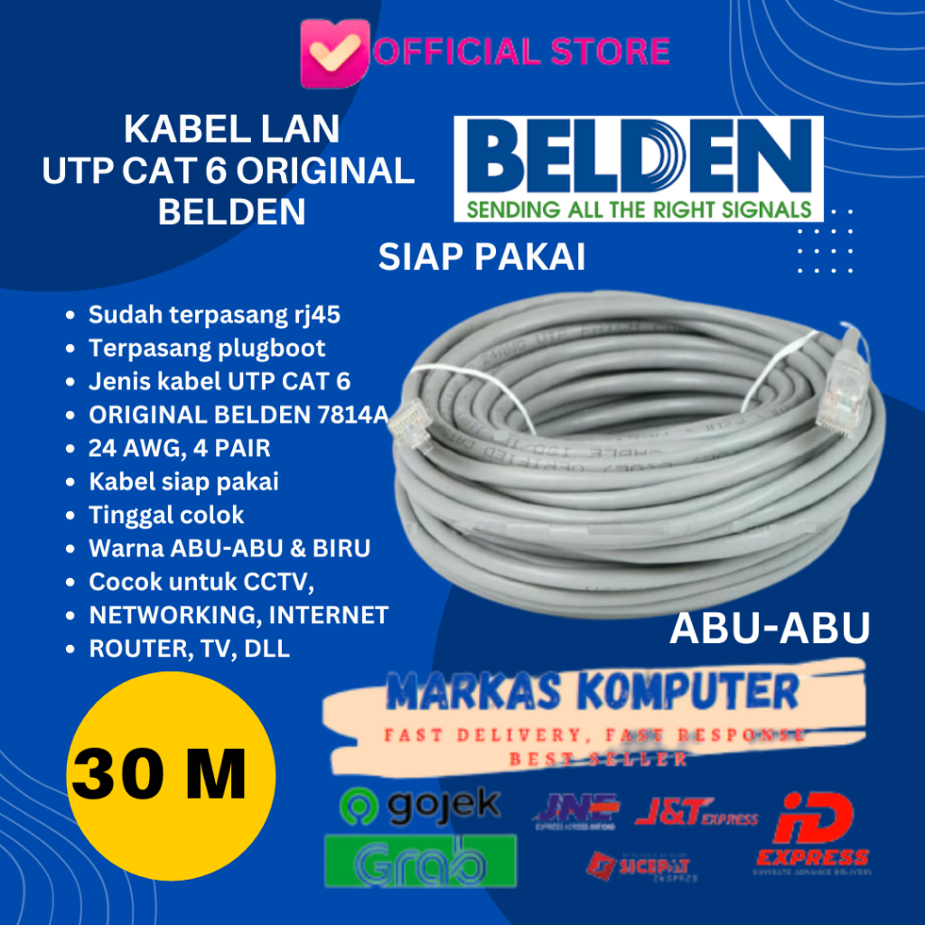 Belden Cat 6 30M UTP LAN Cable - Original Belden Cat6 พร้อมใช้งาน 30 เมตร
