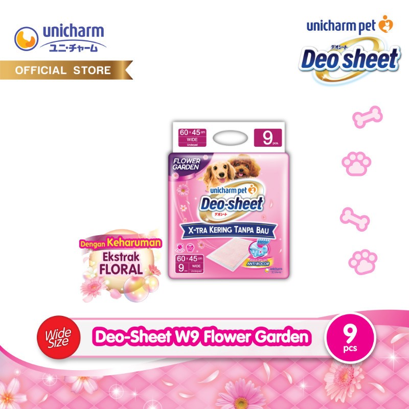 Unicharm Pet - Deo Sheet Wide W9/9pcs 60x45cm (FLOWER GARDEN) FRESHPACK / Underpad Cage Mat / Dog Ca