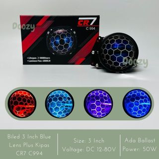 CR7 C994 Biled 3 Inch Blue Lens Cahaya Flat Putih Model Sarang Lebah