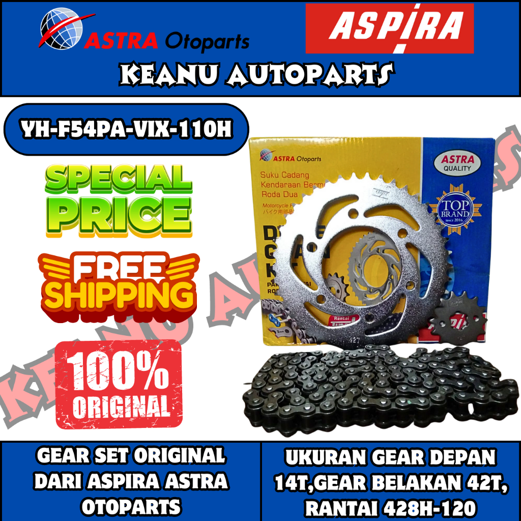 GIR SET, GEAR SET MOTORCYCLE YAMAHA VIXION OLD VISIRA ORI VIS - 110H PAIR OF 14T FRONT GEARS 42T REA