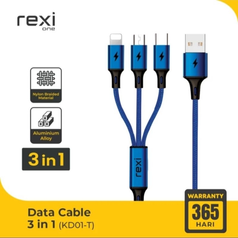 Rexi KD01-T 3in1 Cable Data Nylon Fast charge 3A KD01T