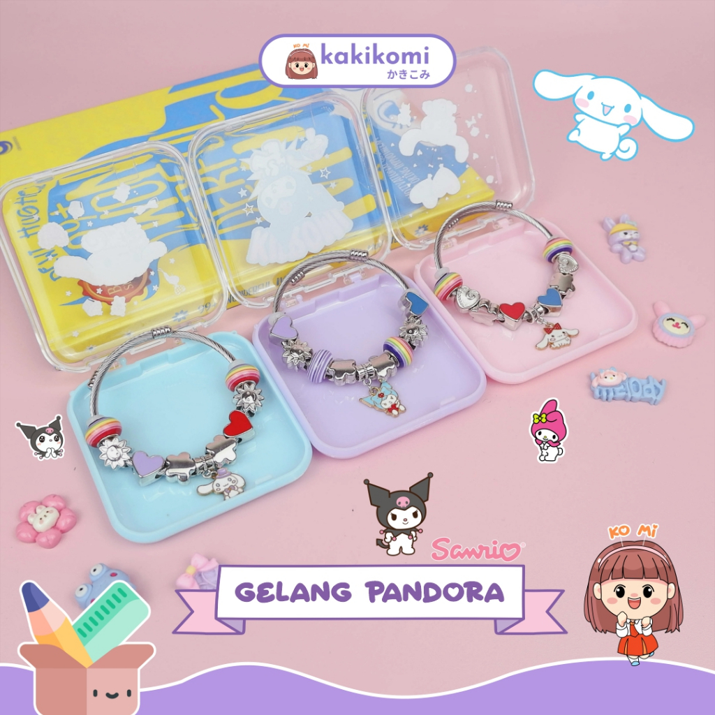 สร้อยข้อมือ Pandora Sanrio Kuromi Melody สร้อยข้อมือตัวละครลูกปัดความงามน่ารักพร้อมกล่อง Sanrio