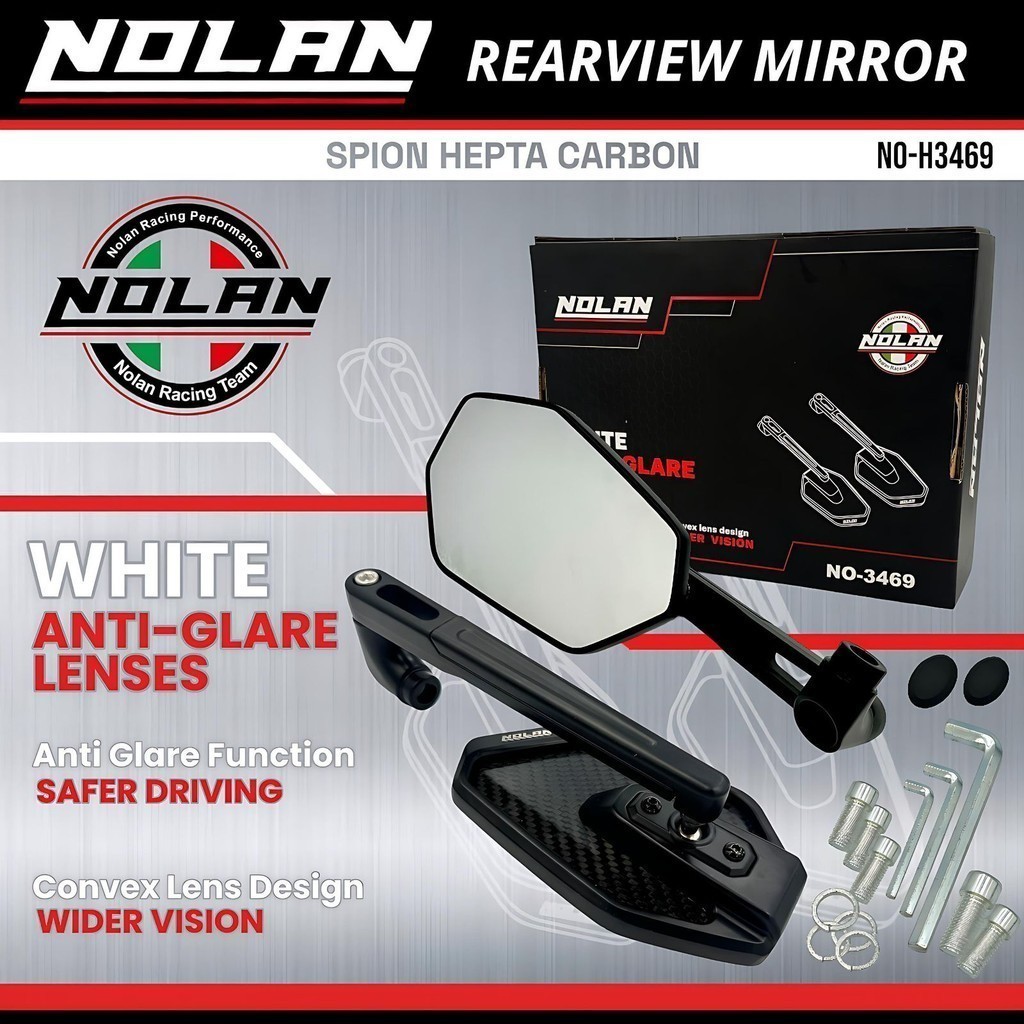 HEPTA คาร์บอน NOLAN กระจกมองหลังอลูมิเนียมเต็ม CNC วัสดุ Universal Motor vario 160 vario 125 vario150 pcx 150 adv 150 pcx 160 adv 160 scoopy nmax เก่า aerox nmax neo turbo ใหม่เชื่อมต่อ xmax 250 rx lexi mio wo สตรีท Mio soul gt Mio m3 xeon fino