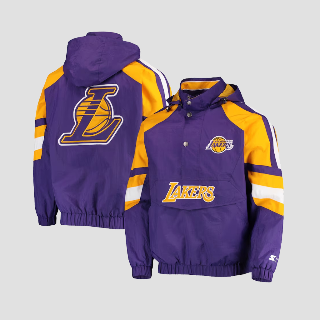 Anorak Jacket Los Angeles Lakers Purple Cagoule Full เย็บปักถักร้อยสําหรับ Unisex