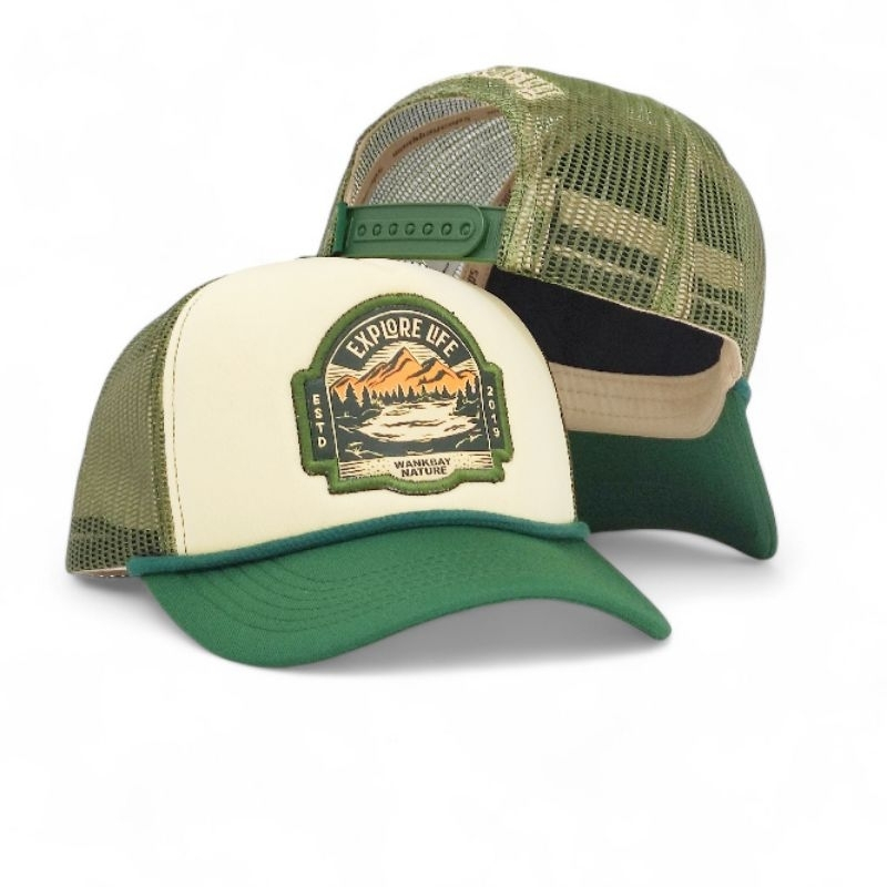 Wankbay Trucker Hat Plastisol Explore Life White Green