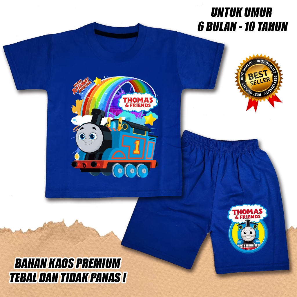 Katun Boys GIRLS SHORT SLEEVED SET CHILDREN& 39;S เสื้อยืด THOMAS TRAIN 3 DTF COTTON MATERIAL