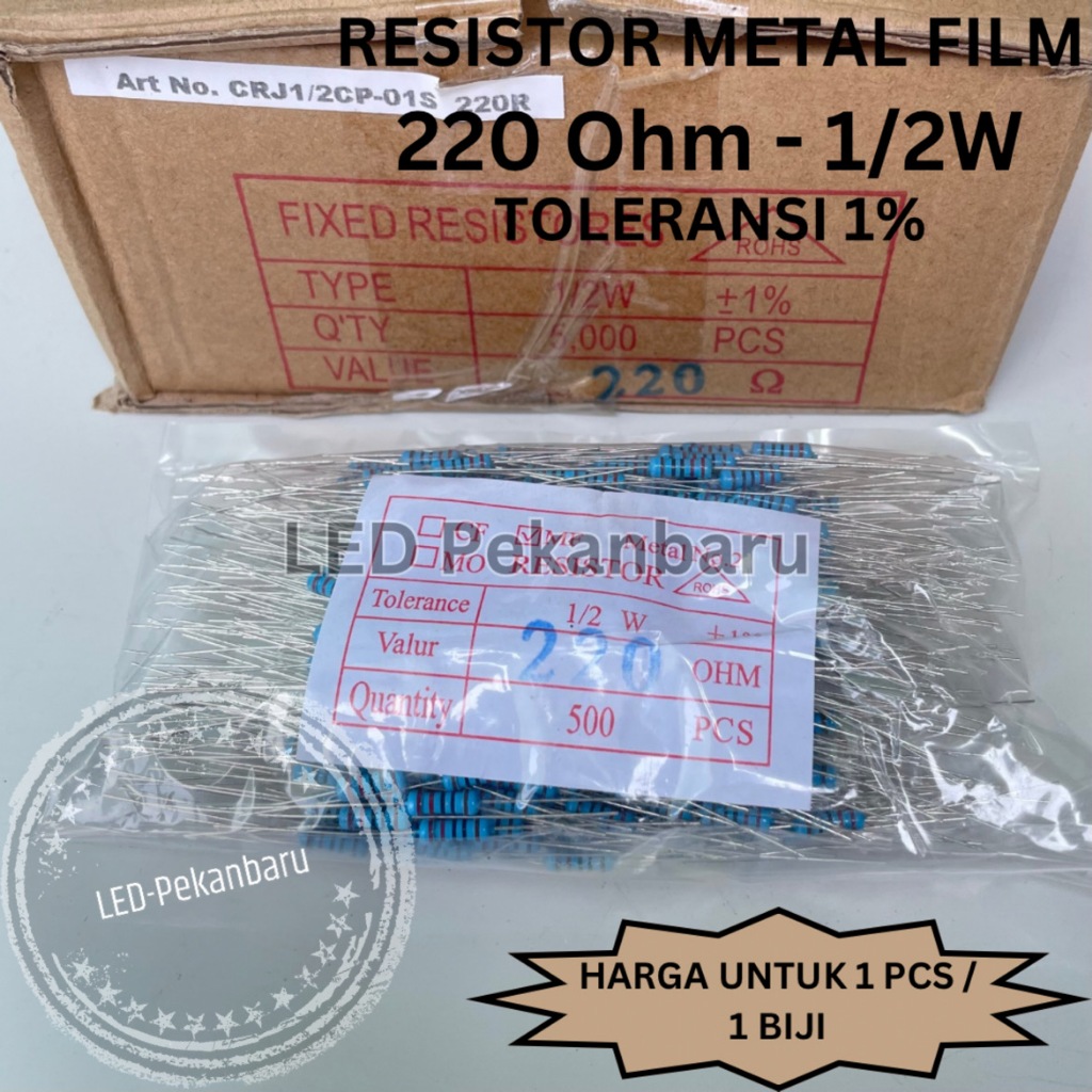 RESISTOR 1/2W 220 OHM 220ohm 220R 1/2 0.5 WATT R BLUE METAL FILM TOLERANCE 1%