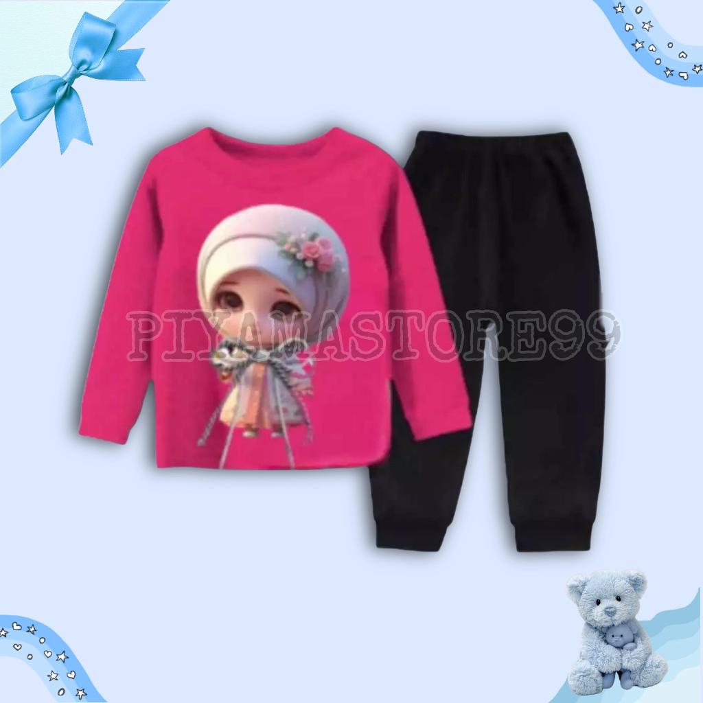 Pinky RIBBON HIJAB Sweater Set / Children& 39;S LONG SLEEVED T-SHIRTS / 1Set Children& 39;S Sweater 