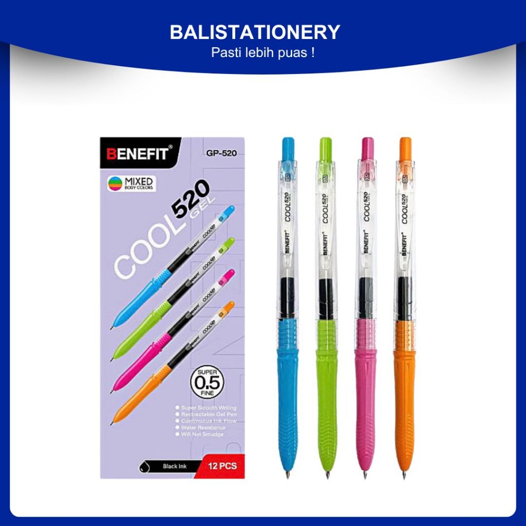 ปากกาลูกลื่นเจลสีดําสุดเท่ GP-520 Benefit 0.5mm