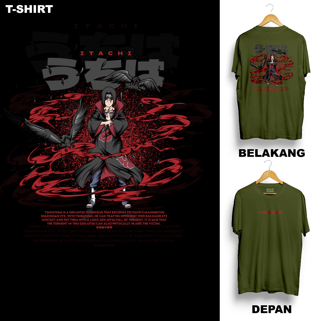 ITACHI - เสื้อยืดผู้ใหญ่พร้อม NARUTO ANIME MOTIF BORUTO ITACHI UCHIHA CHARACTER