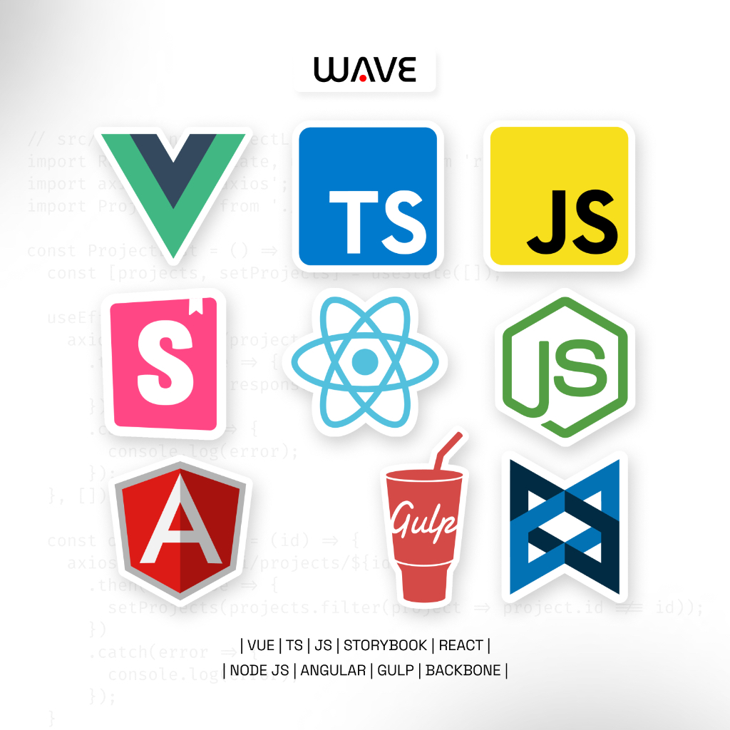 สติ๊กเกอร์ตัดไวนิล IT Programming กันน้ํา - JS/TS/Vue/Gulp/React/Storybook Unit