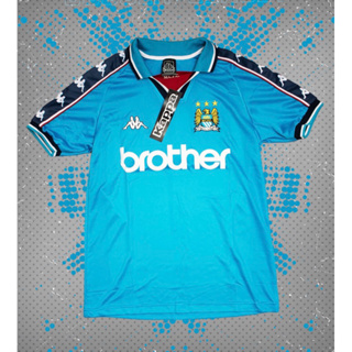 เสื้อกีฬาแขนสั้น ลายทีม Man Cityy Brother Home 97 สไตล์เรโทร สําหรับผู้ชาย