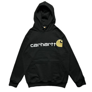 Carhartt เสื้อแจ็กเก็ต มีฮู้ด สีดํา โลโก้ Carhartt