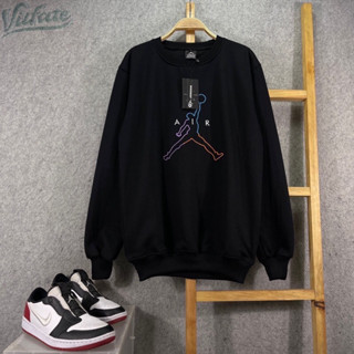 เสื้อกันหนาว ปักลายโลโก้ Air JORDAN CREWNECK สีดํา นําเข้า ของแท้