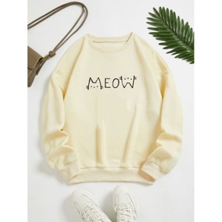 Meouw เสื้อกันหนาว คอกลม แบบหนา พรีเมี่ยม ลายลูกแมว สําหรับเด็กอายุ 6-15 ปี