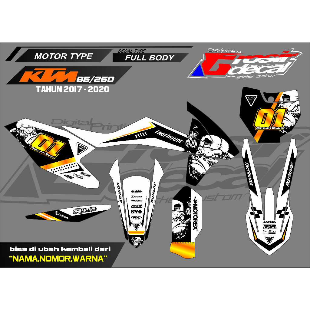 รูปลอก ktm 250 2017 สีขาว fullbody Decal ktm 250 2017 สีขาว full body ฟรีกําหนดเอง
