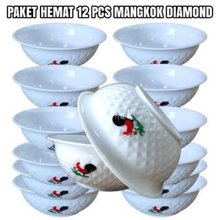 Paket hemat isi 12 pcs mangkok DIAMOND02 motif timbul berat 1 kg