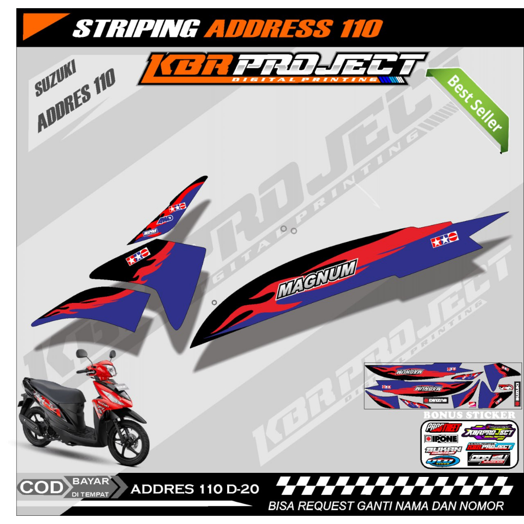 ADDRESS 110 สติ๊กเกอร์ STRIPPING TAMIYA PREMIUM COOL MOTORCYCLE VARIATION LINE SUZUKI RACING D.20 TR