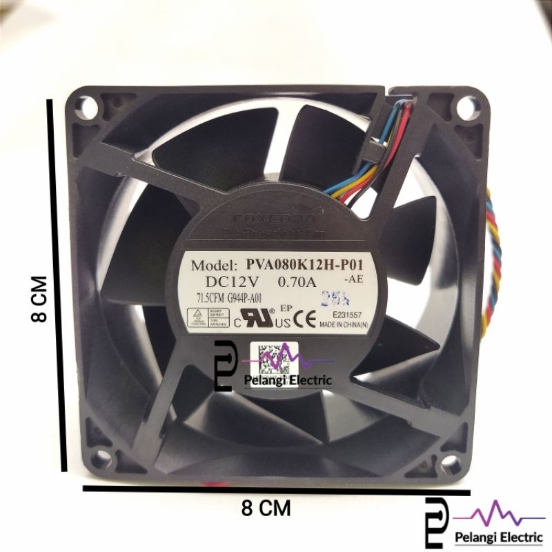 พัดลม DC 12V 0.70A ขนาด 8x8 ซม. Foxconn PVA080K12H-P01