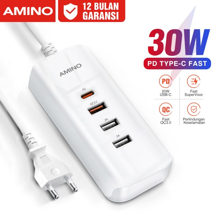 Amino 20W 4 USB/ 30W 3 USB + 1C Multi Port Fast Charger PD 20W SuperVOOC QC 3.0 สําหรับ iPhone Oppo 