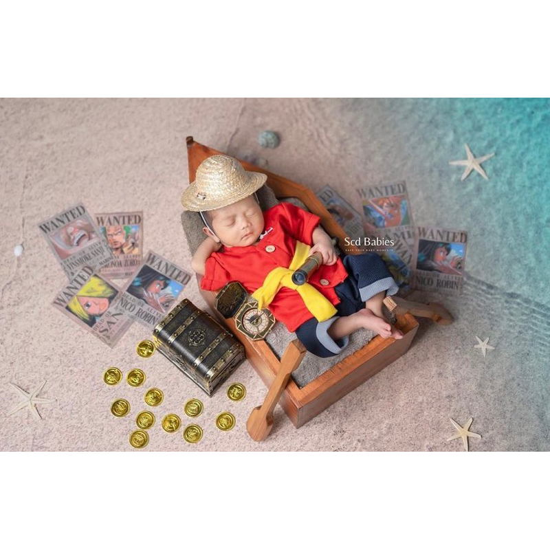 ทารกแรกเกิด ONE PIECE COSTUME, STRAW HAT LUFFY COSTUME, STRAW HAT, NEWBORN ONE PIECE DRESS, NEWBORN 