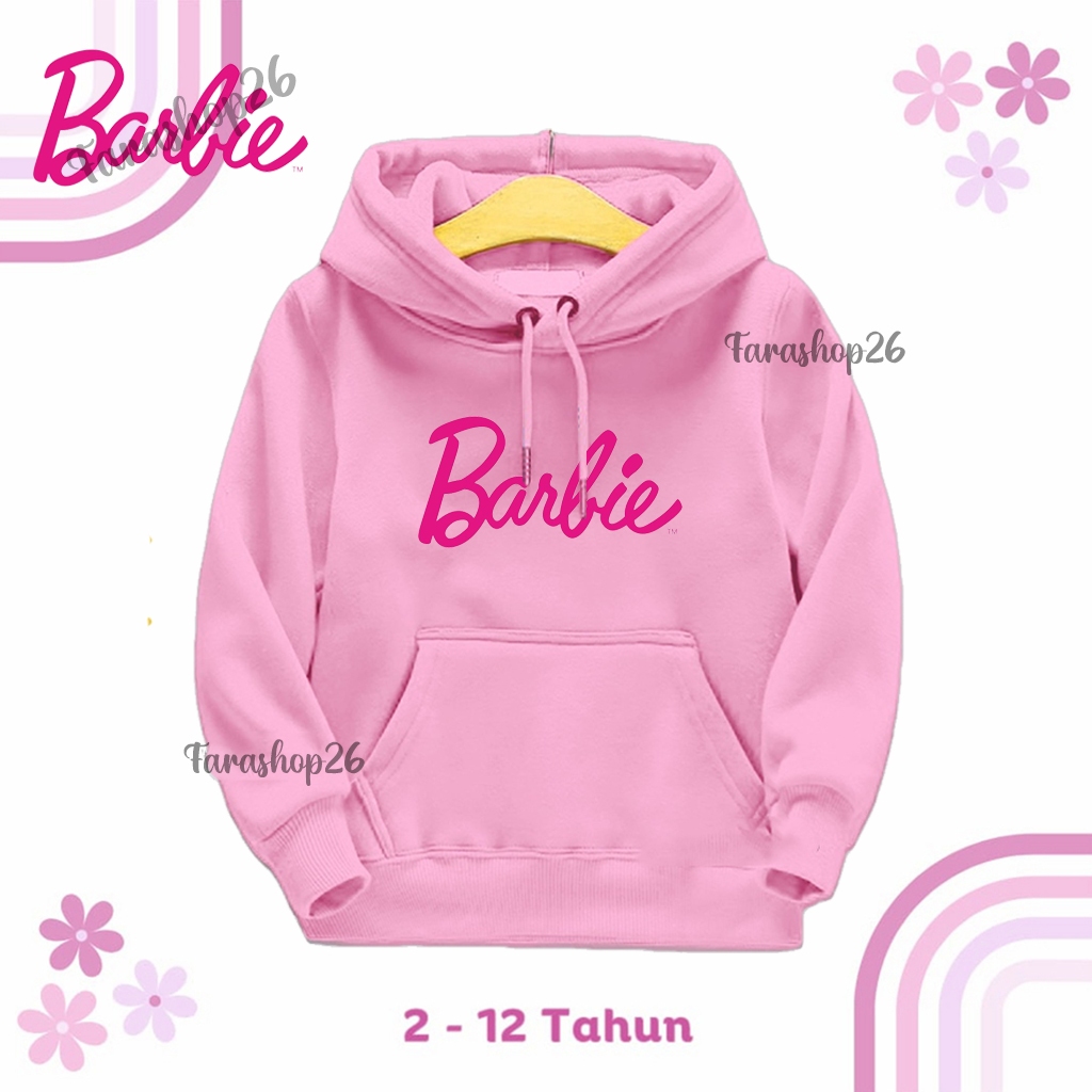 เสื้อกันหนาวมีฮู้ด เสื้อกันหนาวตัวอักษรพิมพ์โลโก้ตุ๊กตาบาร์บี้สาวน่ารักอายุ 2 3 4 5 6 7 8 9 10 11 12 ปีล่าสุดดิสนีย์เจ้าหญิงตุ๊กตาบาร์บี้สาวโฮดี้