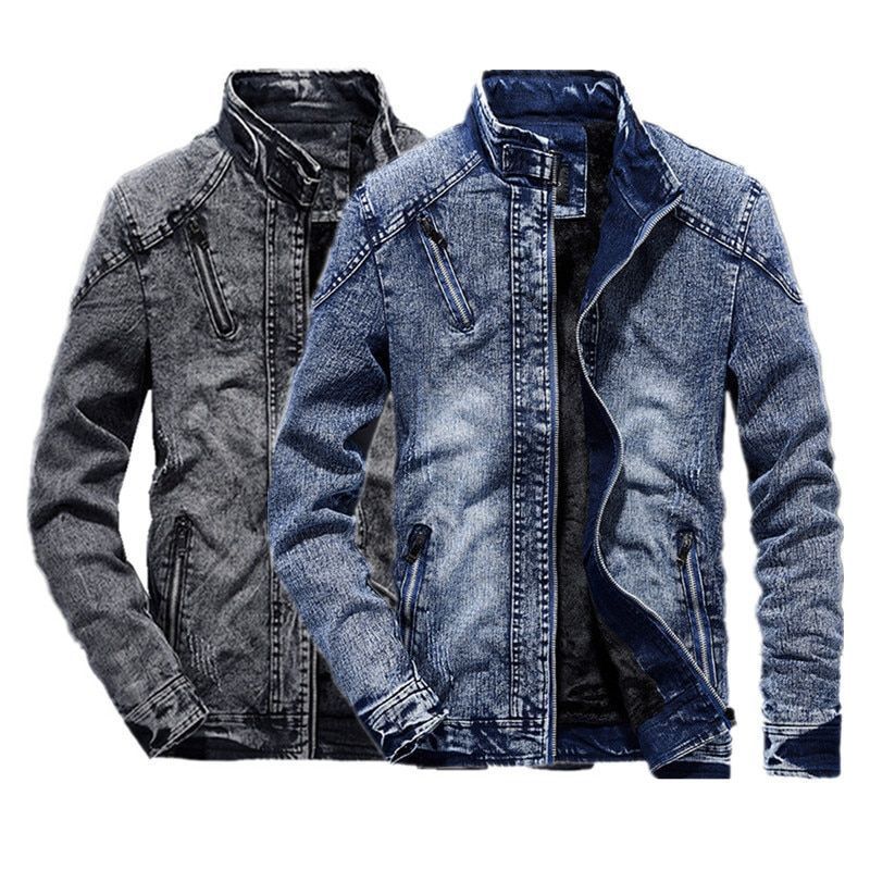 เสื้อแจ็คเก็ตยีนส์ผู้ชาย HIGH COLLAR สไตล์ PLAIN BIKER SIZES ML XL XXL