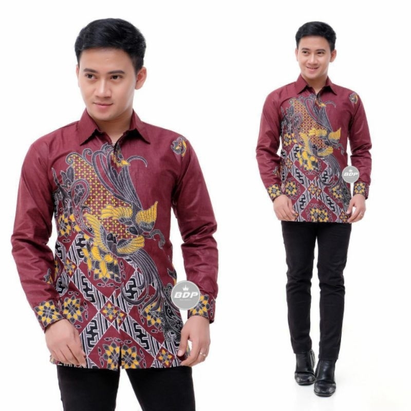 Kemeja Maroon pager Batik เสื้อ ML XL XXL