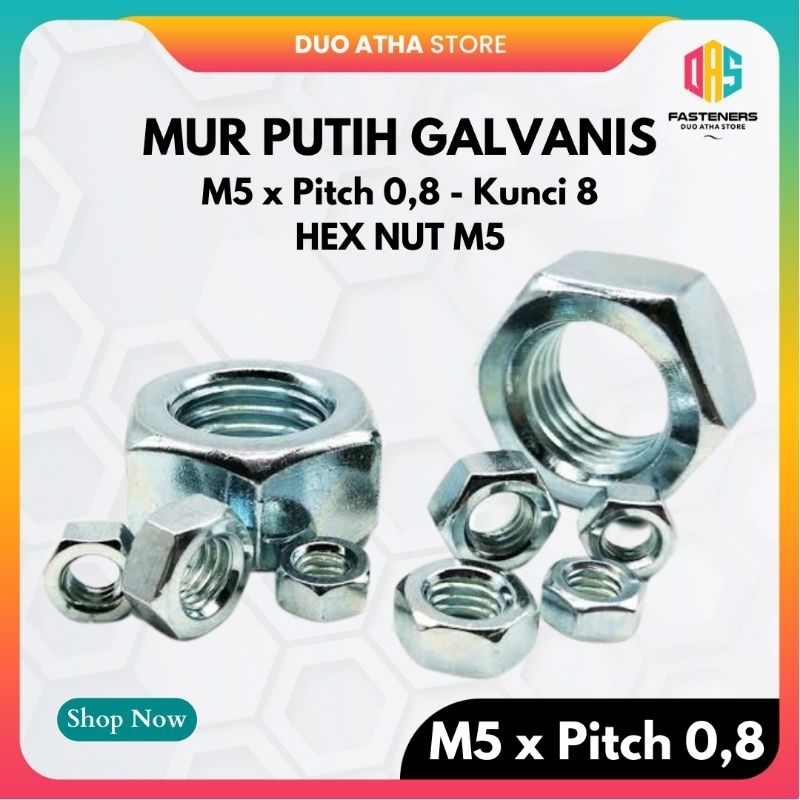 M5 x Pitch 0.8 สังกะสี / M5 สังกะสี Hex Nut กุญแจสีขาว 8