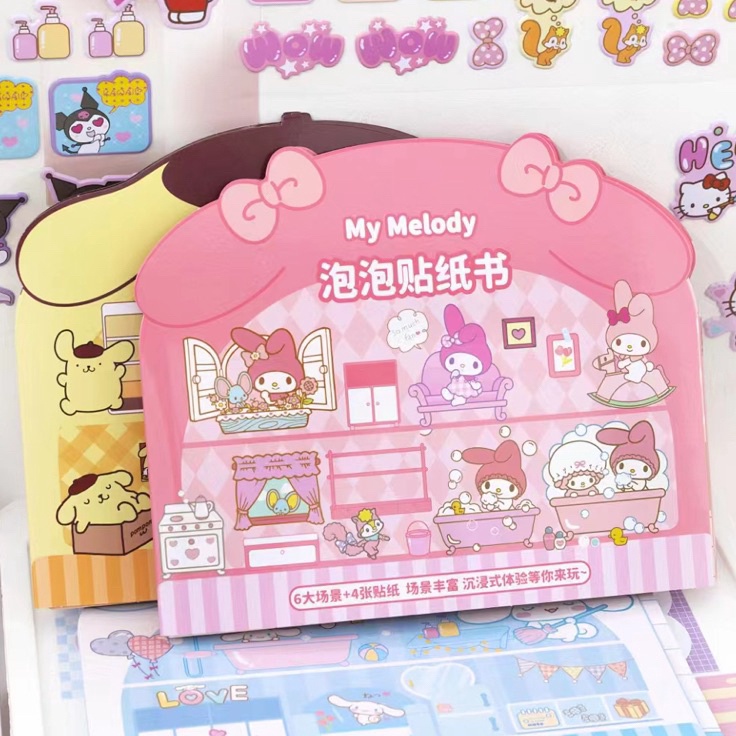 ➤➪✼✰ DIY Sticker Book Kuromi Melody Kitty Bubble 3D Sticker Quite Book Sanrio Home