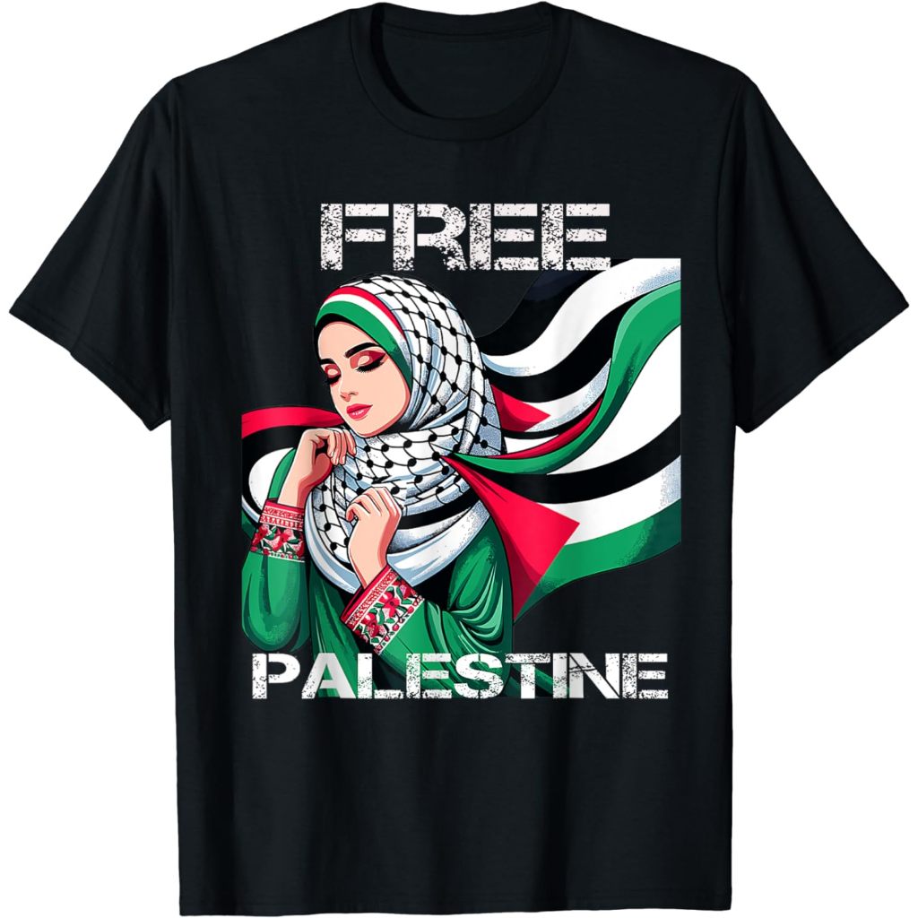 เสื้อยืดสําหรับผู้ใหญ่ระดับพรีเมียม I Love Free Palestine Flag Save Gaza Strip Palestine เสื้อยืด