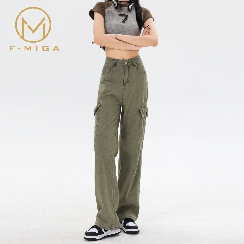 ORIGINAL FMIGA C43 CARGO HIGHWIST LOOSE JEANS - ARMY GREEN