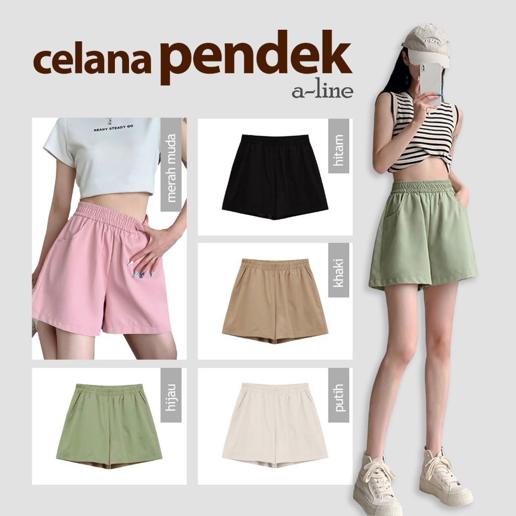 KATUN กางเกงขาสั้นลําลองทรงเอ 2023 ชุดทํางานหลวมสไตล์เกาหลีนําเข้าผ้าฝ้ายหนานุ่ม Premium Basic Hotpa