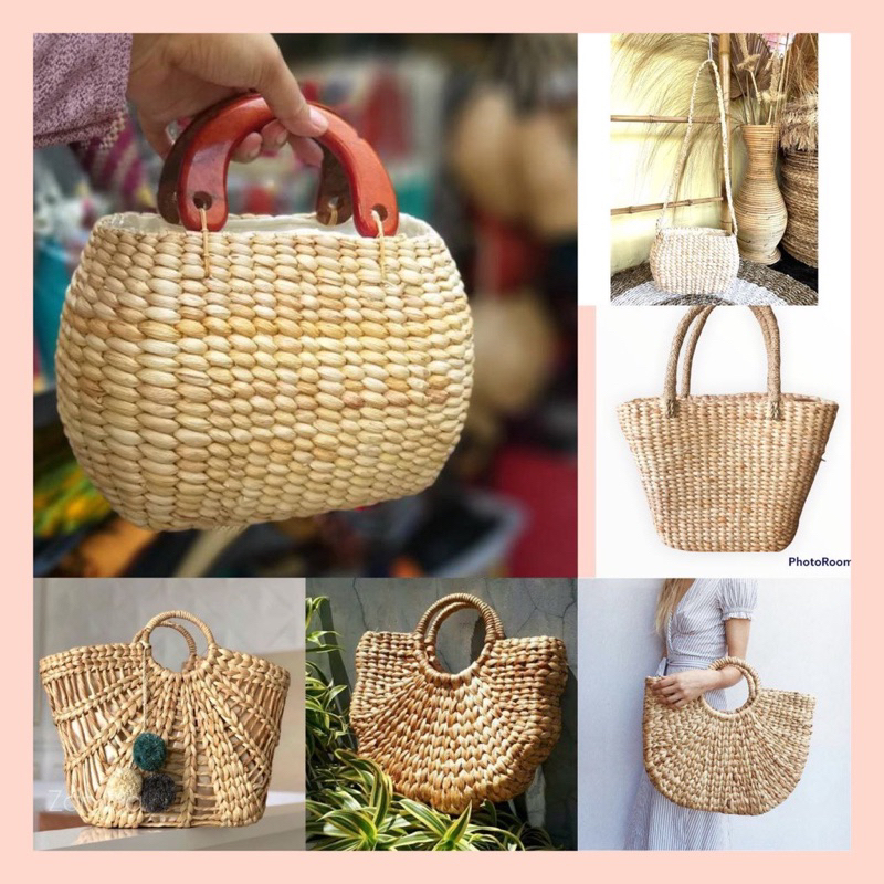 NATURAL ETHNIC WOVEN WATER HYATTLE BAG/WOVEN BAG/HOME MADE/WOMENS BAG/HAMPERS BAG