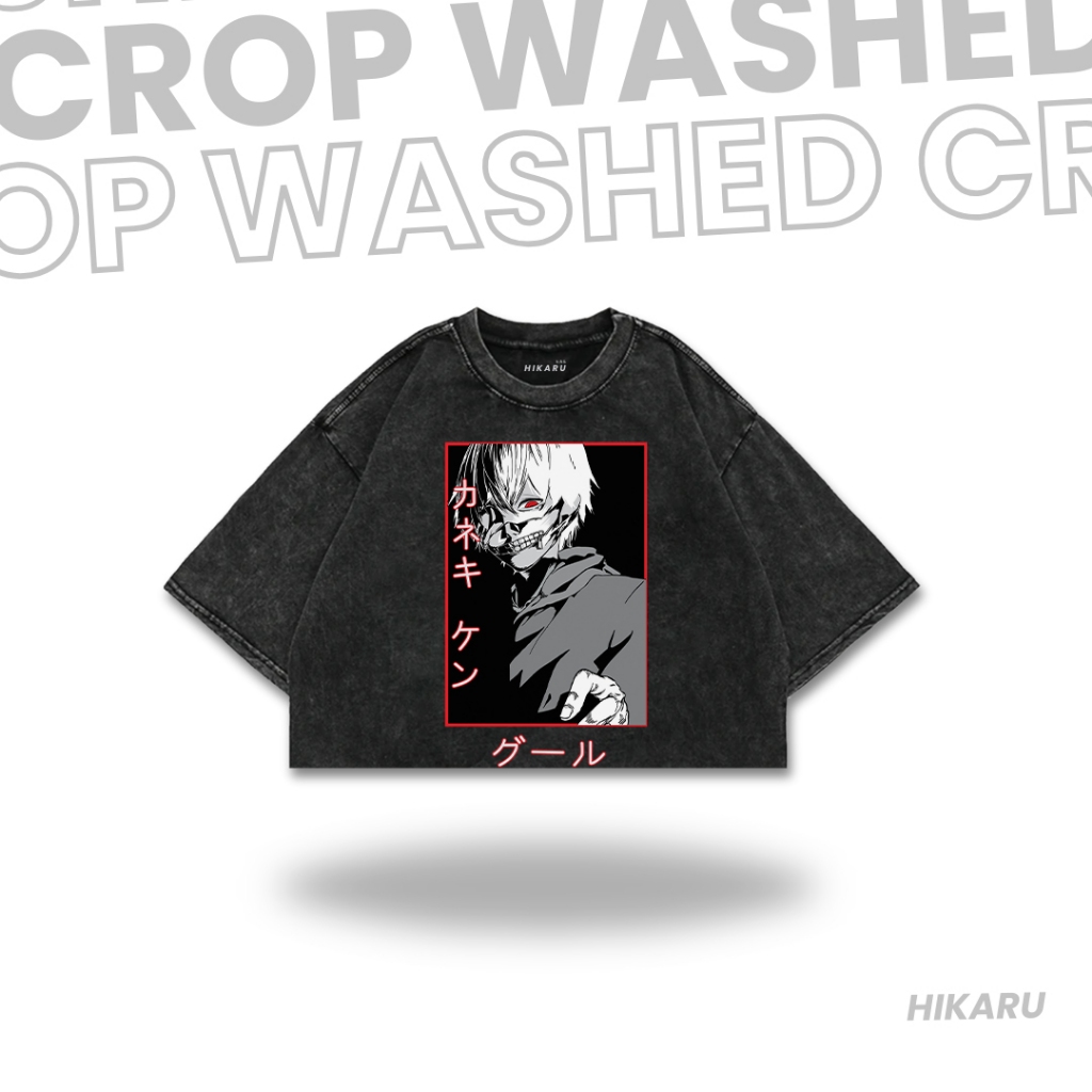 HIKARU Croptee ANIME Washed TOKYO GHOUL "ONE EYE HAISE" | เสื้อครอปสายฝอ | เสื้อยืดอนิเมะ | เสื้อครอ