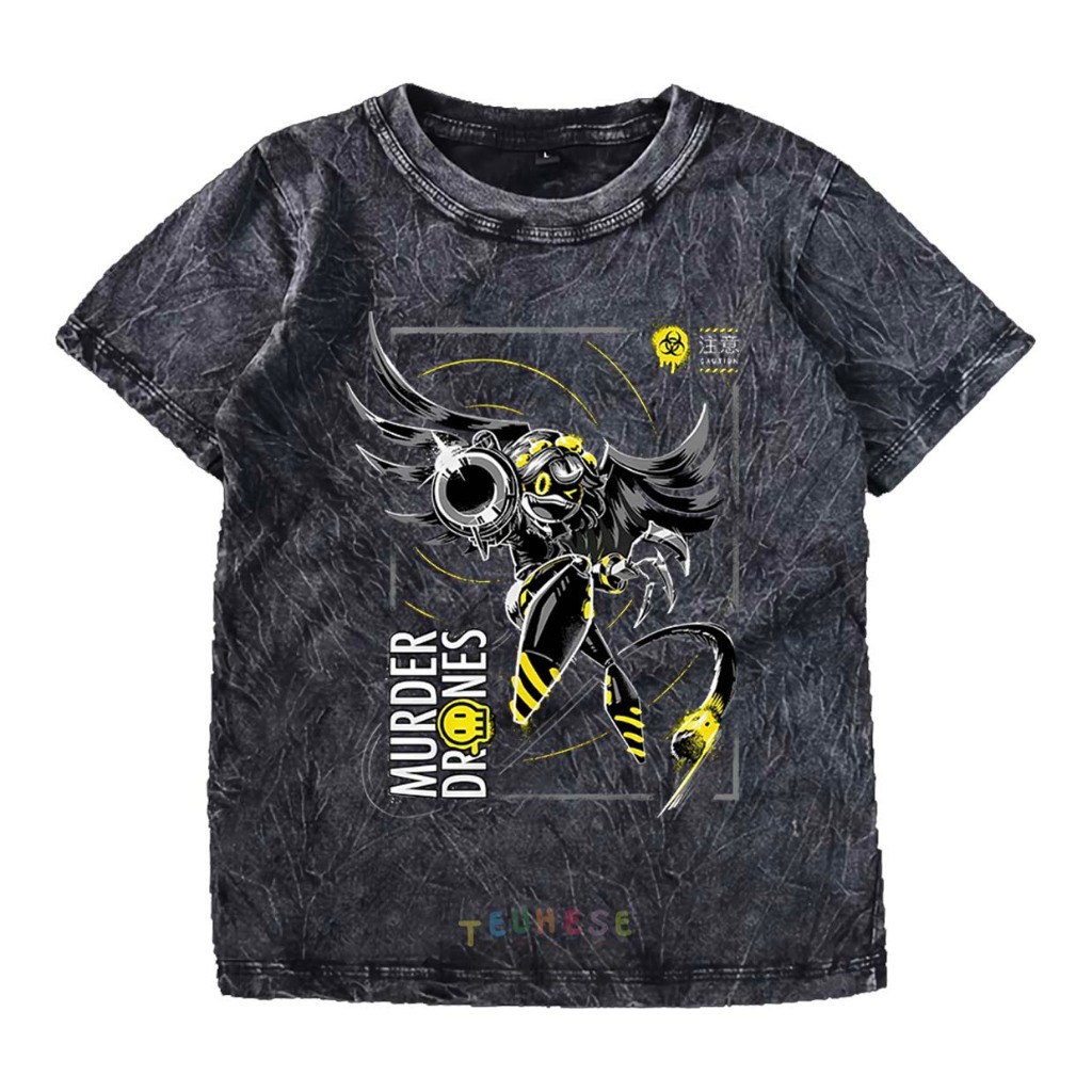 (ชื่อฟรี) เสื้อยืดเด็กล้างด้านบนพร้อมตัวอักษร motif "MURDER DRONES V" วัสดุผ้าฝ้ายพรีเมี่ยม 24s