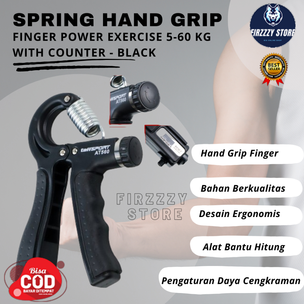 Spring Hand Grip Finger Power Exercision 5-60 กก . พร ้ อมเคาน ์ เตอร ์ - สีดํา