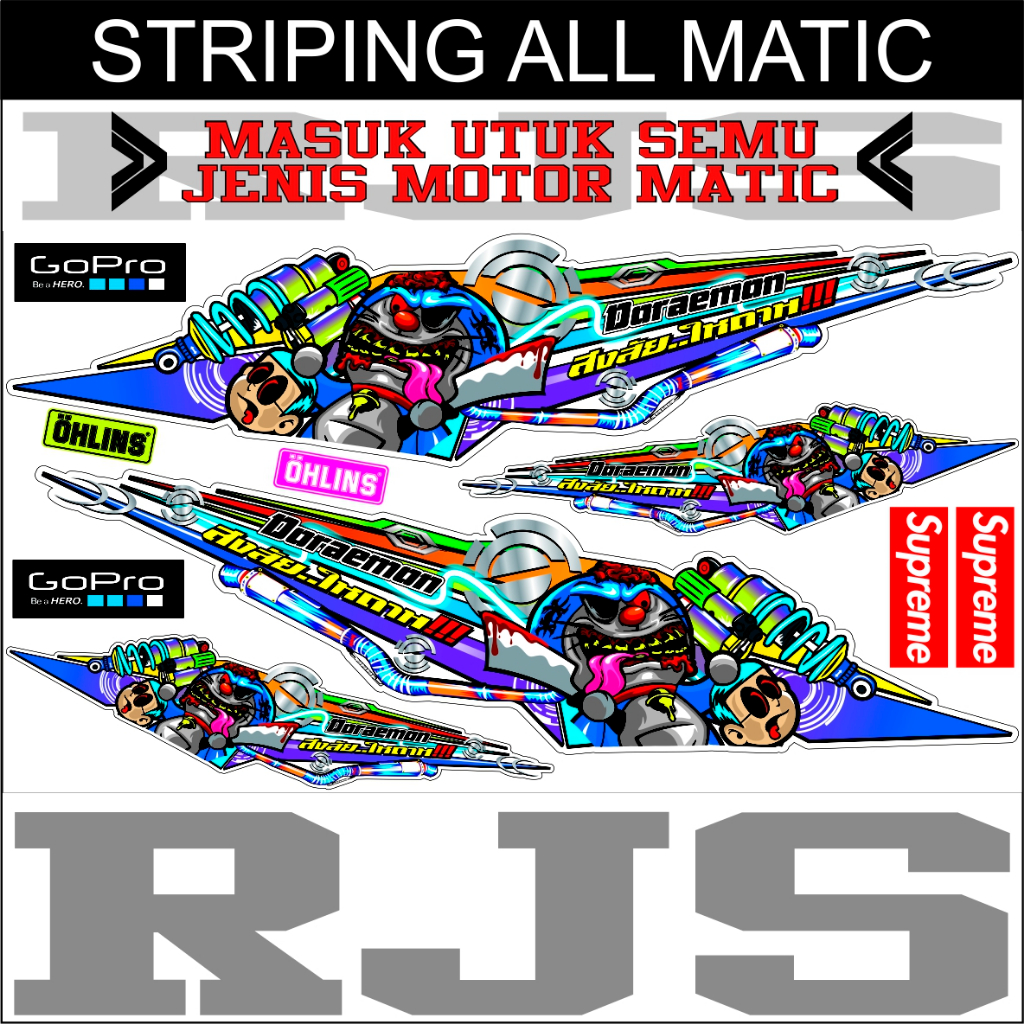 ALL MATIC MOTORCYCLE STRIPING STICKER DORAEMON ZOMBIE MOTIF / UNIVERSAL MATIC / STICKER / SCOOPY / MIO / FINO / AEROX OLD / NEW / SUZUKI NEX 1 NEX 2 ราคา ถูกที่สุด ดีลบีเคเค