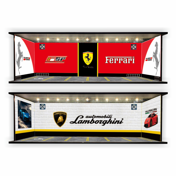 KRMK DIORAMA GARAGE 1/64 GARAGE LAMBORGHINI FERRARI พร้อมหลอดไฟ LED