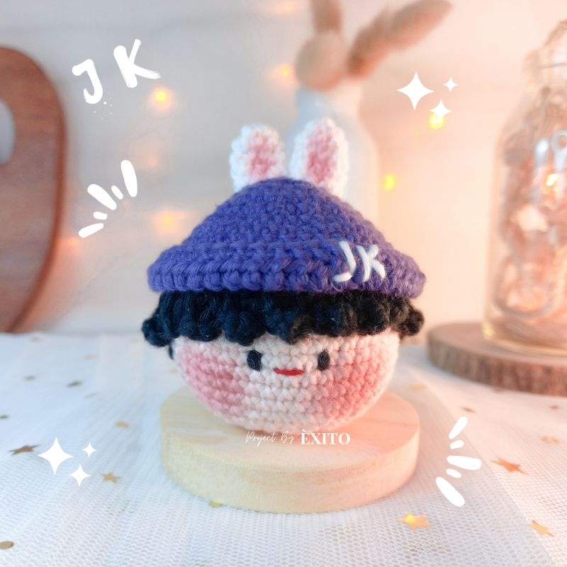 [ CHIBI HEAD ONLY ] JK PURPLE BEANIE ICN AIRPORT TO LA | [KEYCHAIN] | AMIGURUMI AMIGURUMI