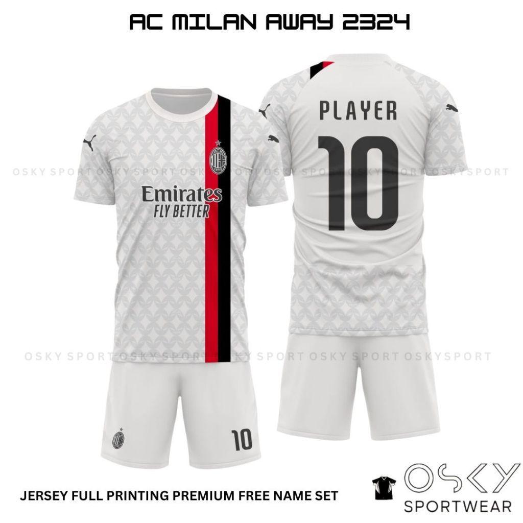 Milan AWAY AC Ball JERSEY เสื้อเชิ้ตแขนสั้น พิมพ์ลาย ฟรีชื่อ ครบชุด 2023-2024