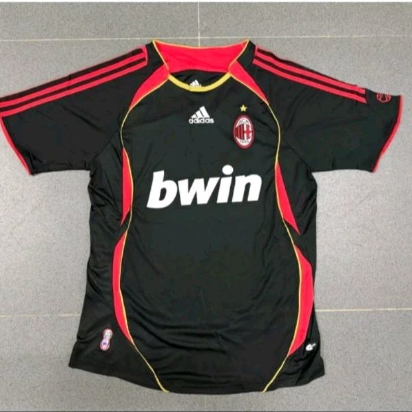 เสื้อกีฬาแขนสั้น ลายทีม HITAM Jersey Ball AAA AC Milan Milan 3RD สีดํา 2007 2008 Season 07-08