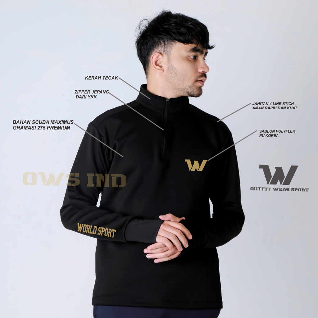 OWS IND GOLD เสื้อแจ็คเก็ตวิ่งกีฬาครึ่งซิปสําหรับผู้ชายและผู้หญิงครึ่งซิปกีฬา OWS IND GOLD