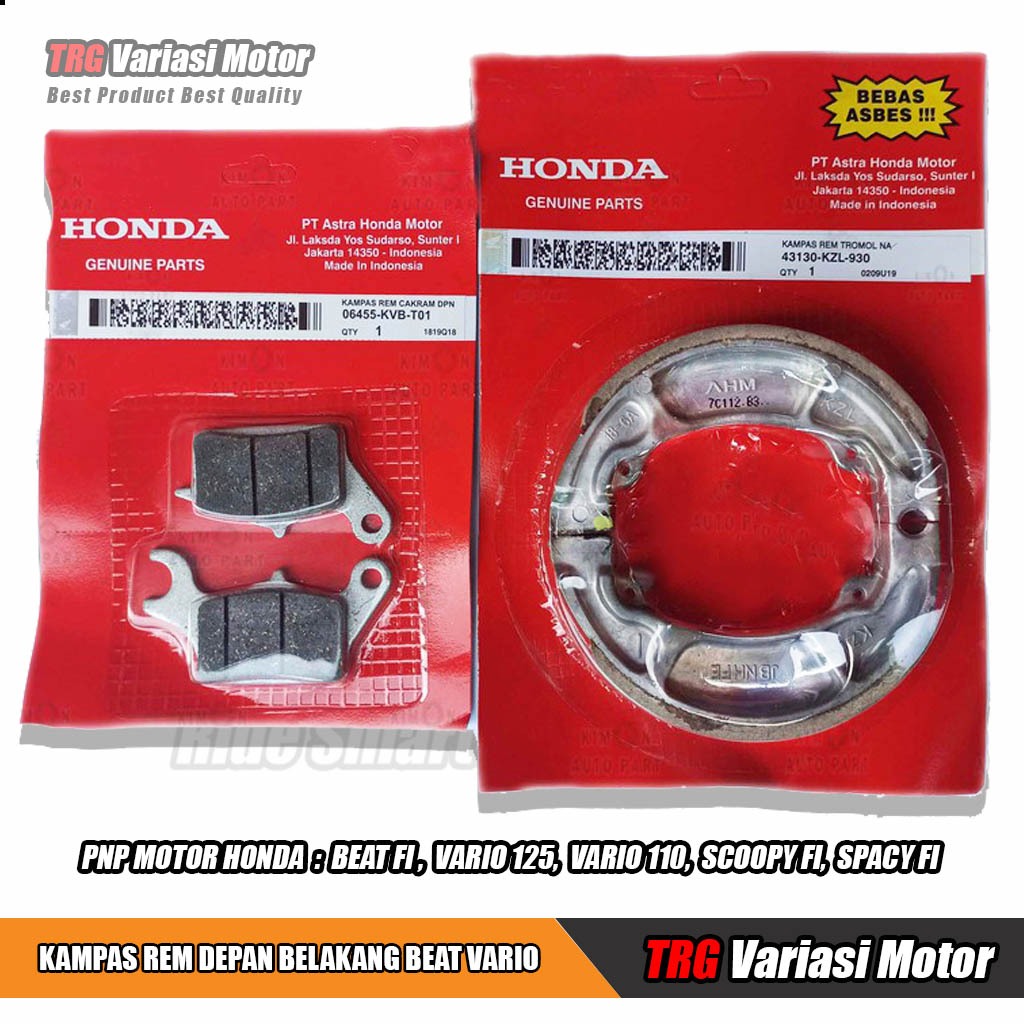 Beat ผ้าเบรคหลัง Beat ผ้าเบรคหน้า Vario Scoopy 45120-KZL-930 และ 06455-KVB-T01