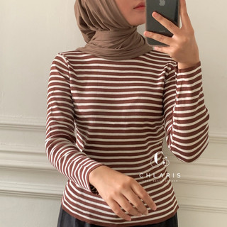 Aisha Stripe Knitt Inner Rajut Turtleneck Import Atasan Rajut Lengan Panjang Premium